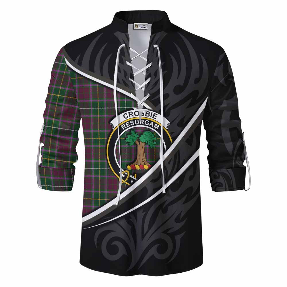 Crosbie Tartan Family Crest Ghillie Kilt Shirt Celtic Scottish Thistle Floral - Tartan Vibes Clothing