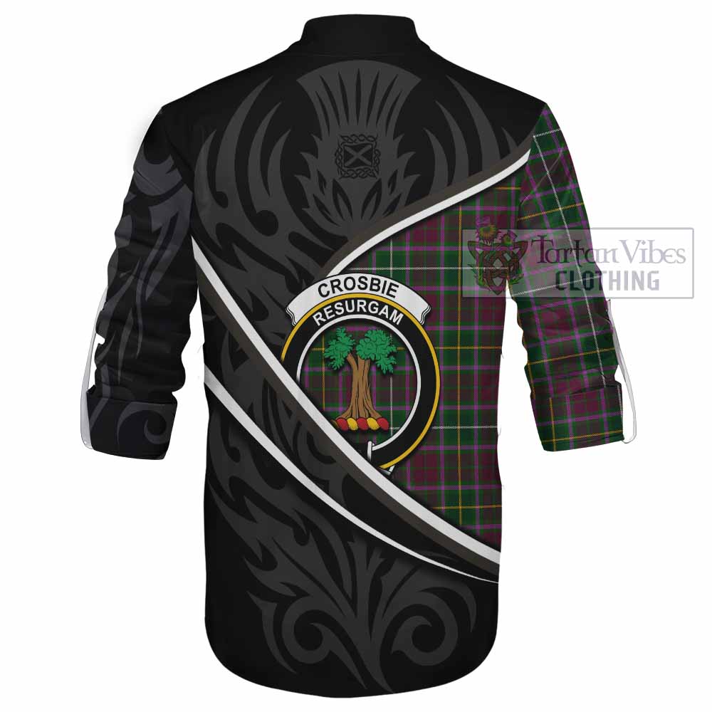 Crosbie Tartan Family Crest Ghillie Kilt Shirt Celtic Scottish Thistle Floral - Tartan Vibes Clothing
