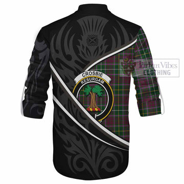 Crosbie Tartan Family Crest Ghillie Kilt Shirt Celtic Scottish Thistle Floral - Tartan Vibes Clothing