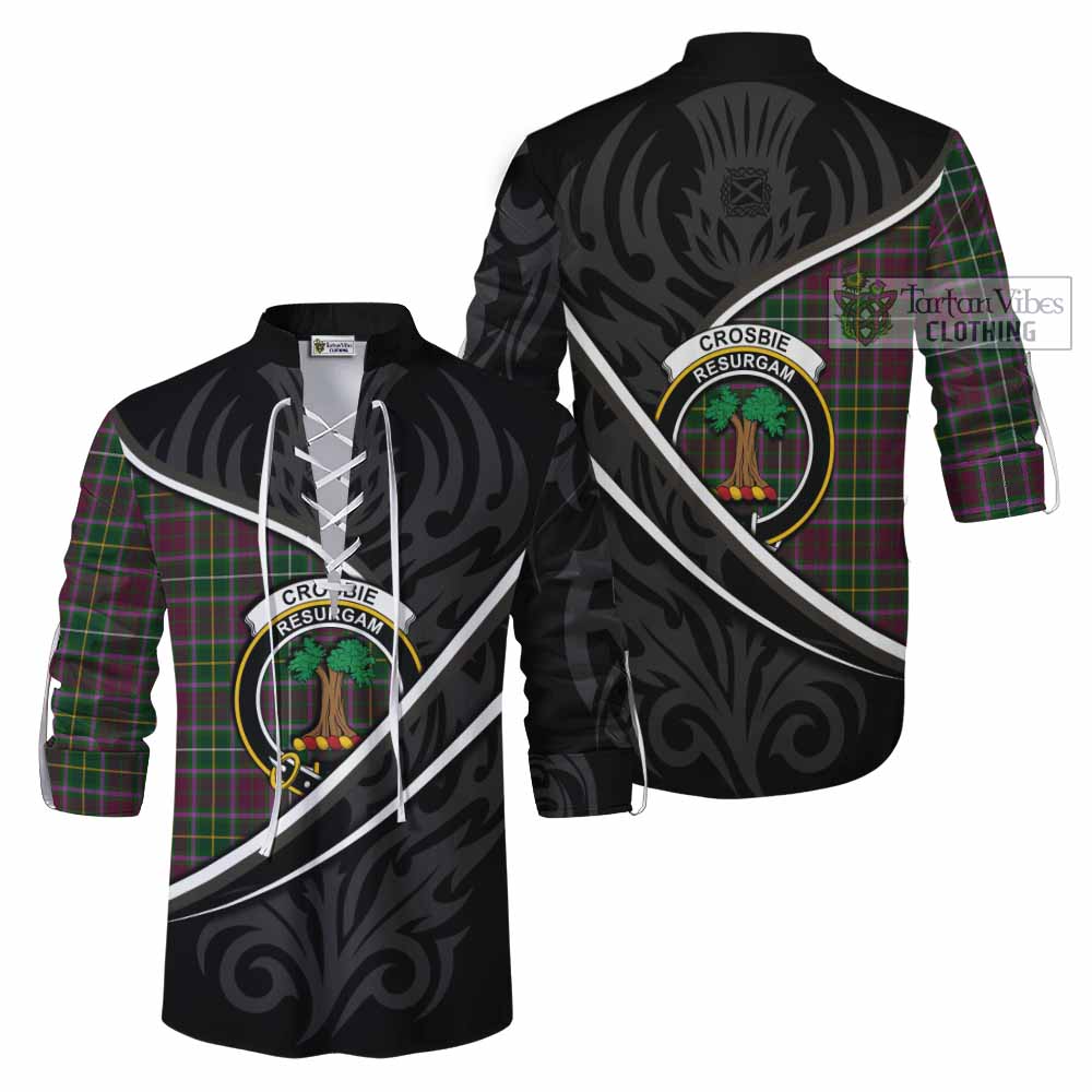 Crosbie Tartan Family Crest Ghillie Kilt Shirt Celtic Scottish Thistle Floral - Tartan Vibes Clothing