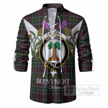 Crosbie Tartan Family Crest Ghillie Shirt Scottish Burns Night Thistle Floral