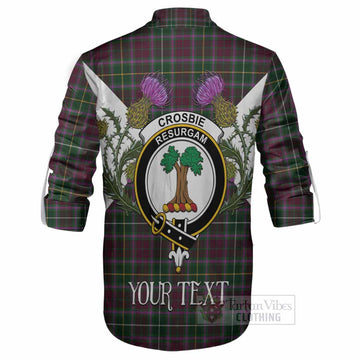 Crosbie Tartan Family Crest Ghillie Shirt Scottish Burns Night Thistle Floral