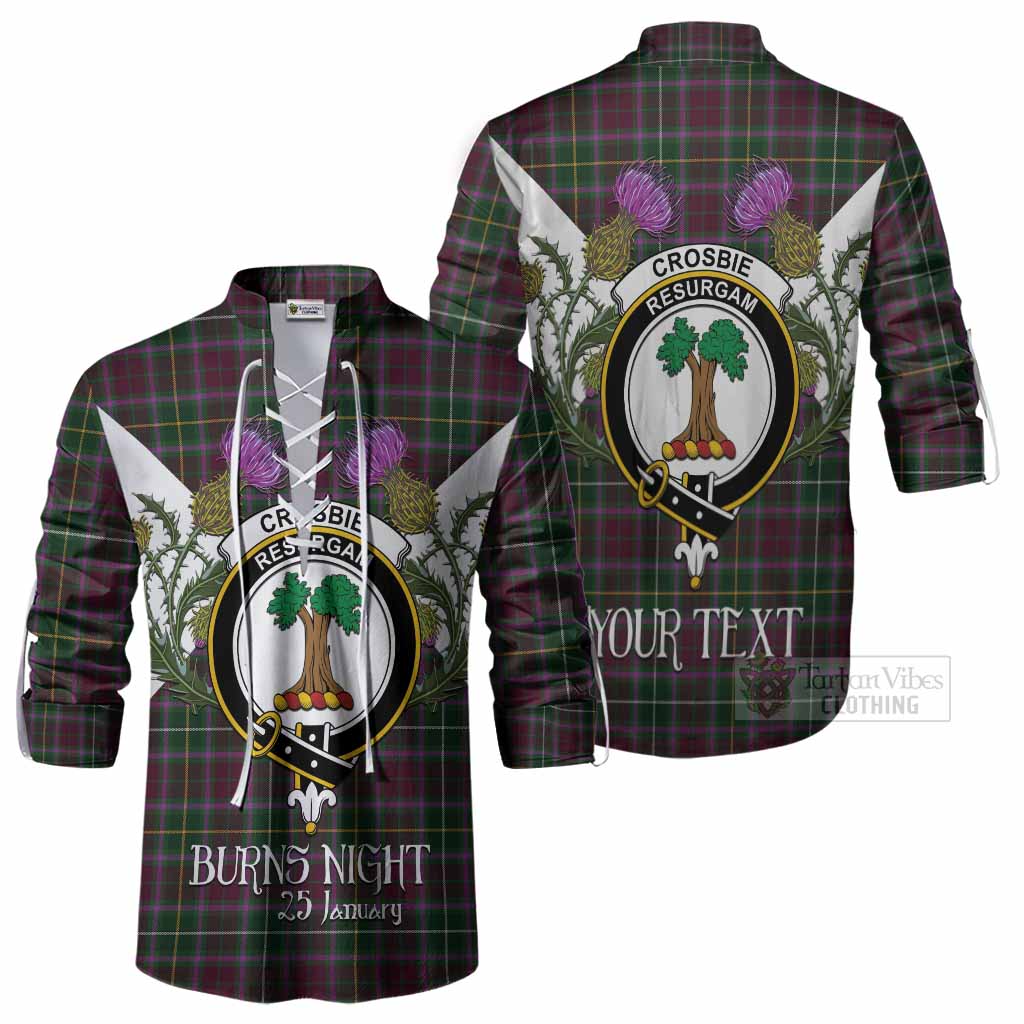 Crosbie Tartan Family Crest Ghillie Shirt Scottish Burns Night Thistle Floral
