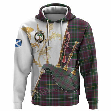 Crosbie Tartan Family Crest Hoodie Bagpipes with Scottish Thistle