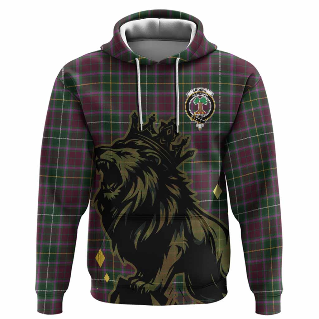 Crosbie Tartan Family Crest Hoodie Crowned Lion Roaring
