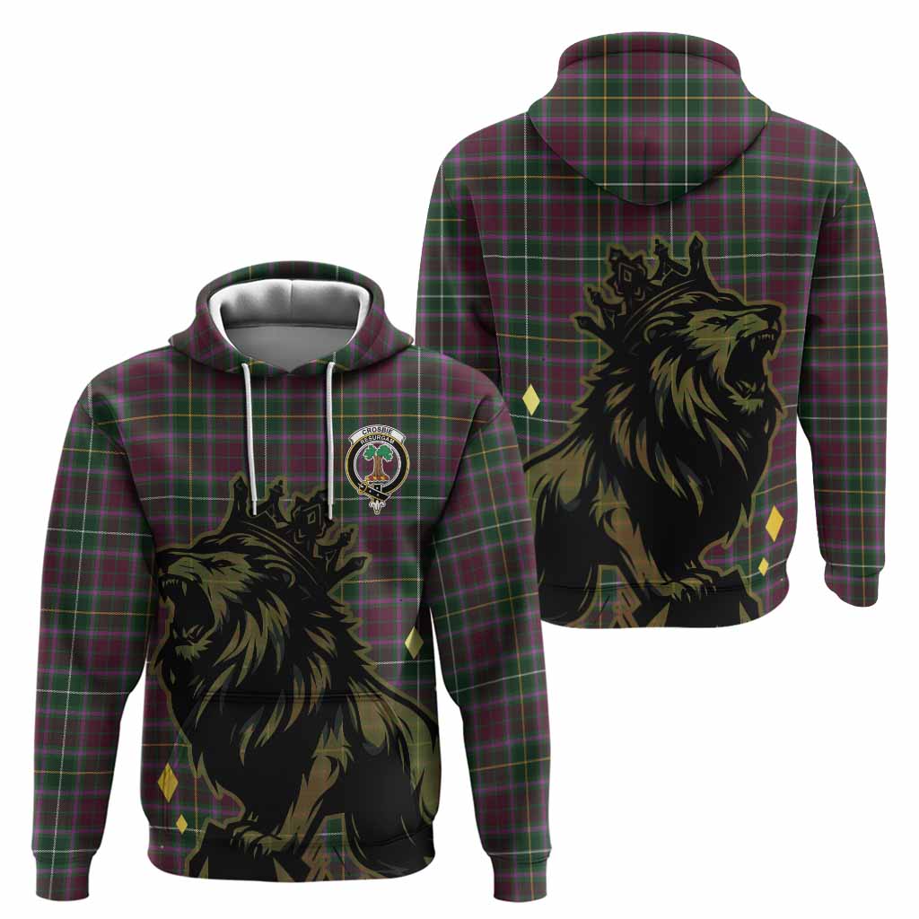Crosbie Tartan Family Crest Hoodie Crowned Lion Roaring