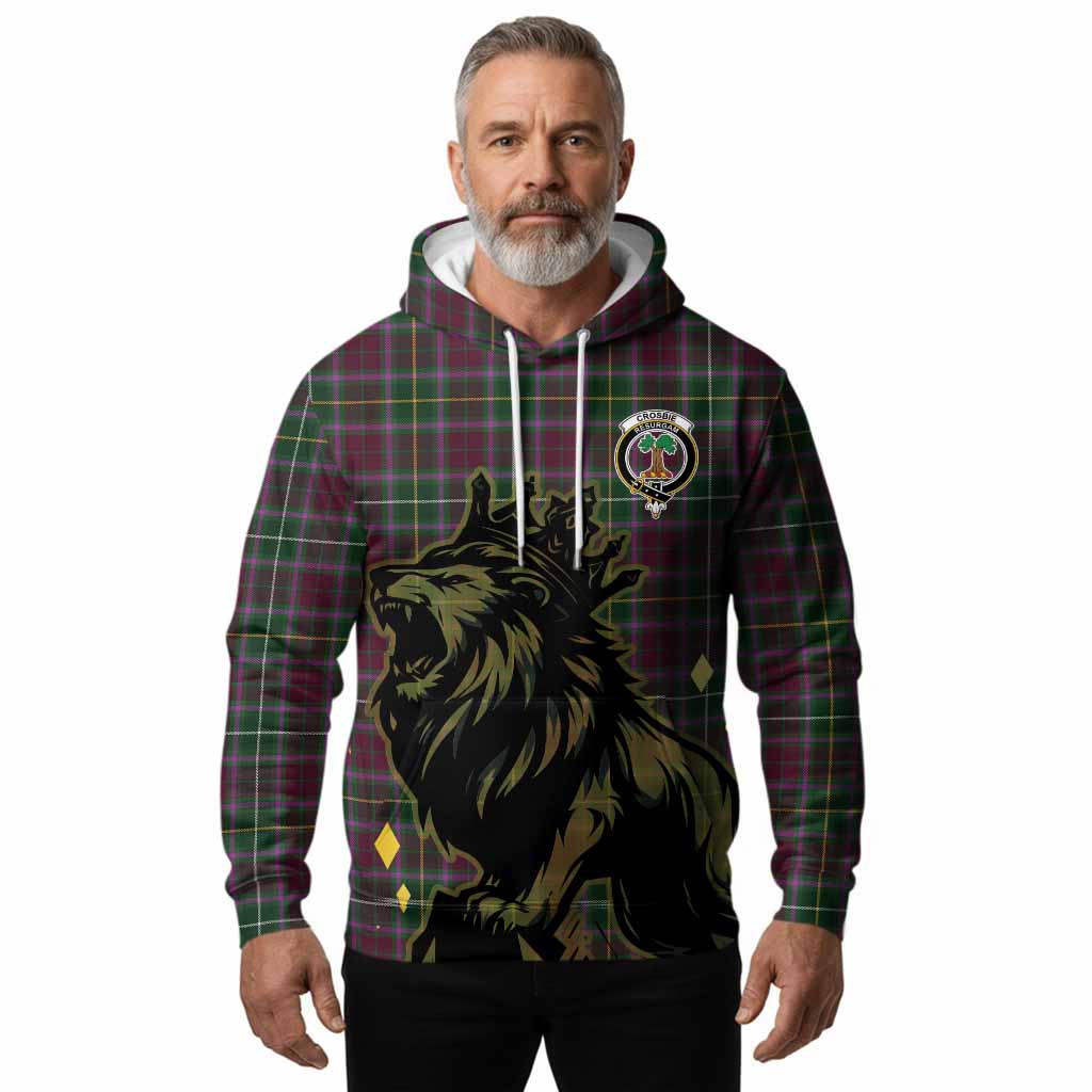 Crosbie Tartan Family Crest Hoodie Crowned Lion Roaring