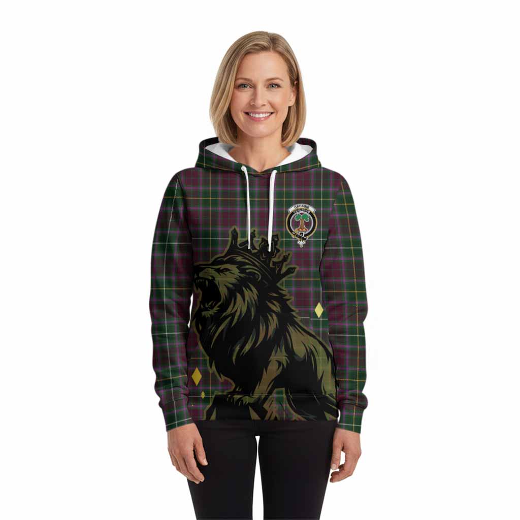 Crosbie Tartan Family Crest Hoodie Crowned Lion Roaring