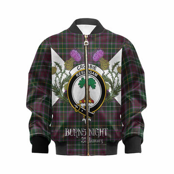 Crosbie Tartan Family Crest Kid Bomber Jacket Scottish Burns Night Thistle Floral