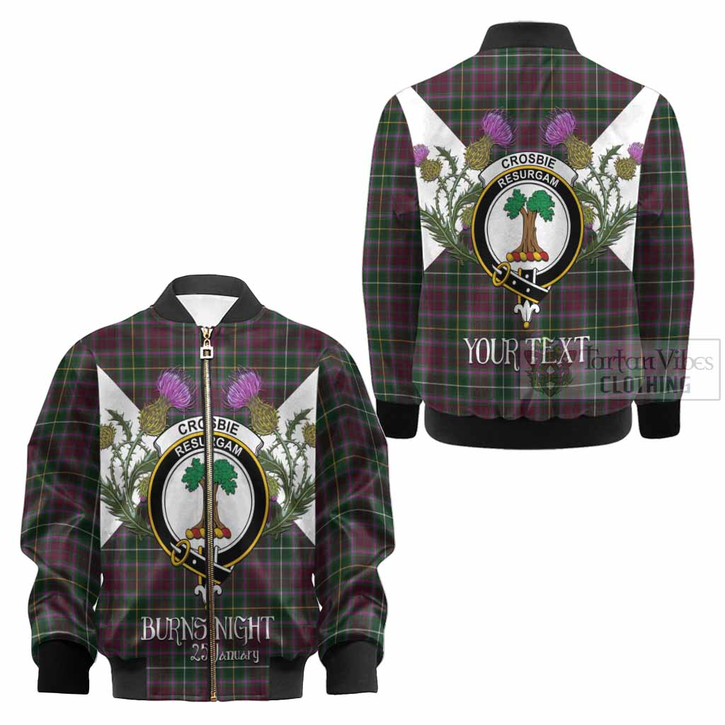 Crosbie Tartan Family Crest Kid Bomber Jacket Scottish Burns Night Thistle Floral