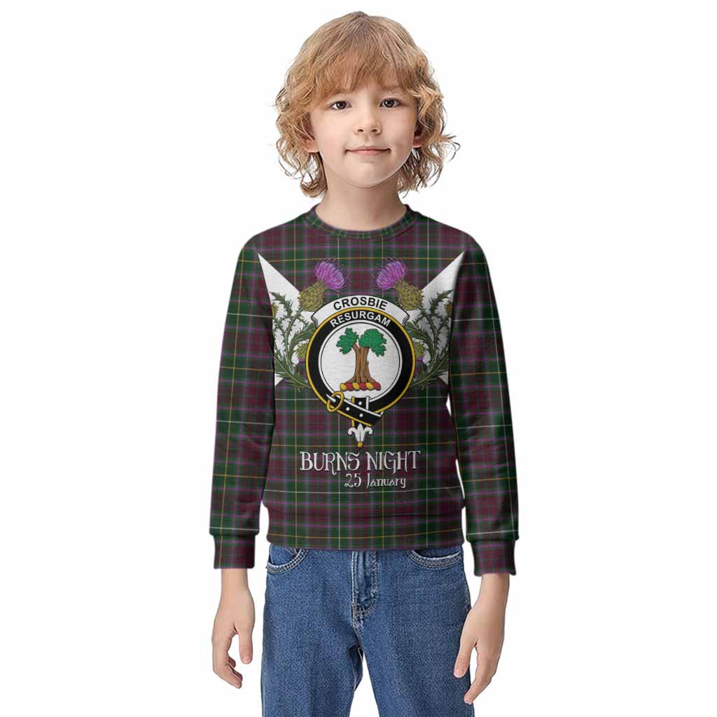 Crosbie Tartan Family Crest Kid Knitted Sweatshirt Scottish Burns Night Thistle Floral