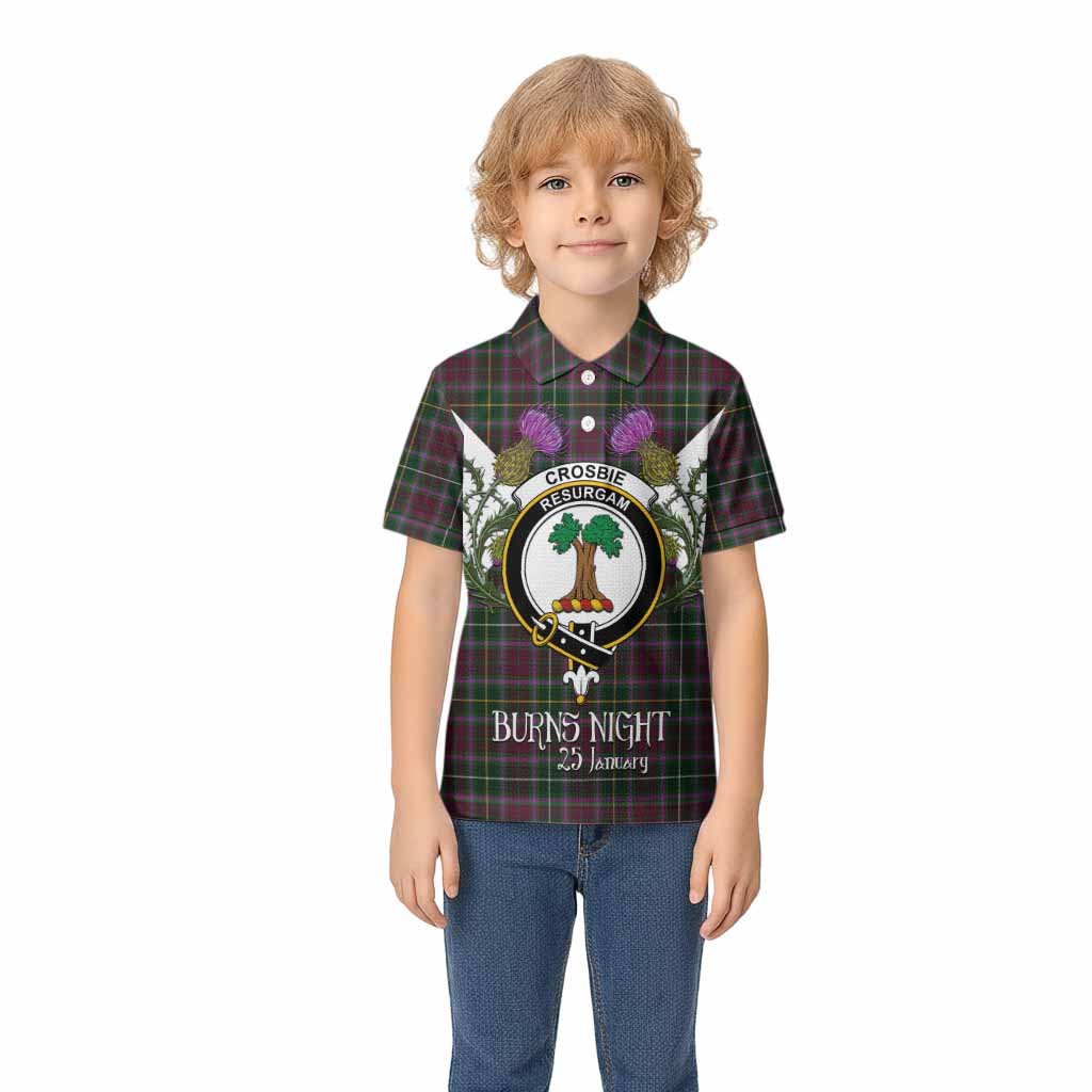Crosbie Tartan Family Crest Kid Polo Shirt Scottish Burns Night Thistle Floral