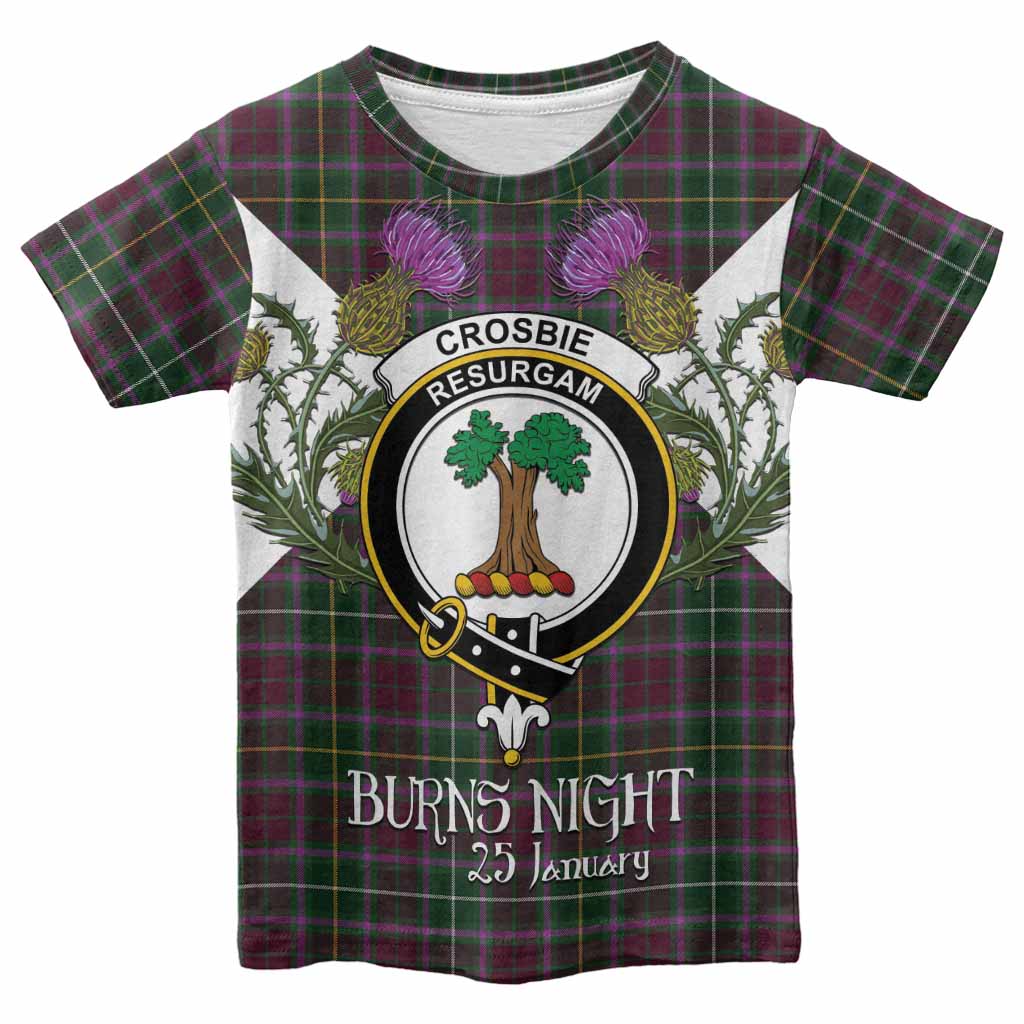 Crosbie Tartan Family Crest Kid T-shirt Scottish Burns Night Thistle Floral
