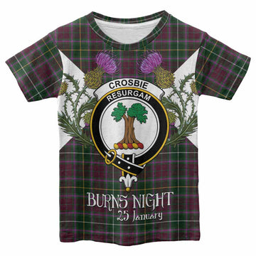 Crosbie Tartan Family Crest Kid T-shirt Scottish Burns Night Thistle Floral