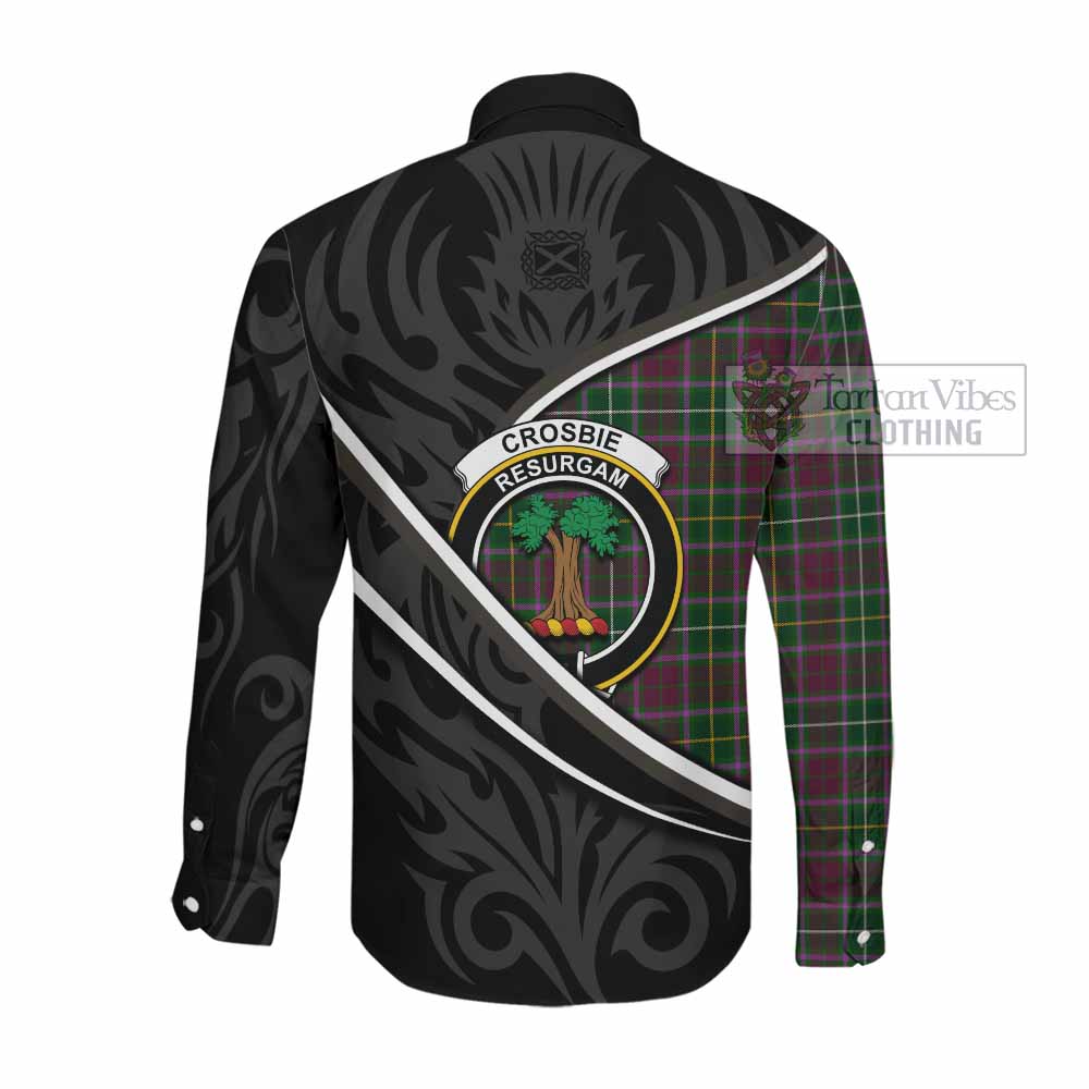 Crosbie Tartan Family Crest Long Sleeve Button Shirts Celtic Scottish Thistle Floral - Tartan Vibes Clothing