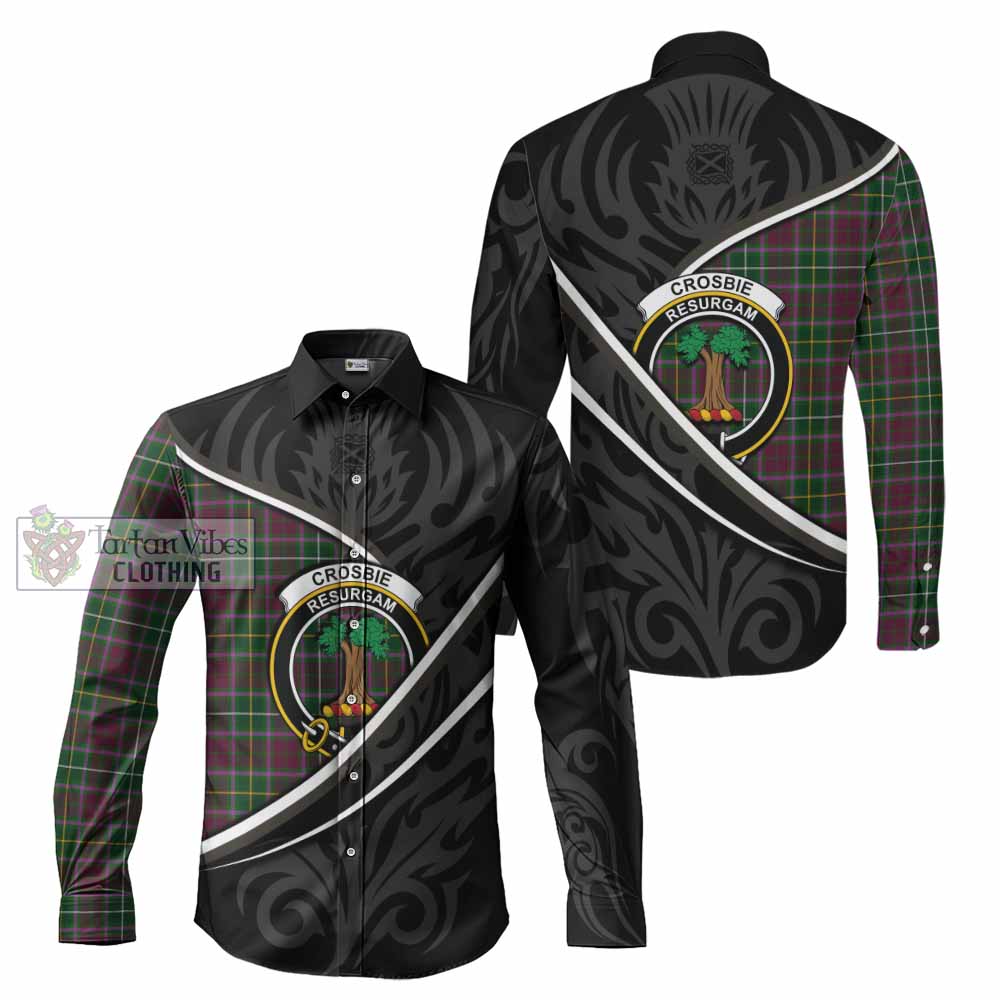 Crosbie Tartan Family Crest Long Sleeve Button Shirts Celtic Scottish Thistle Floral - Tartan Vibes Clothing