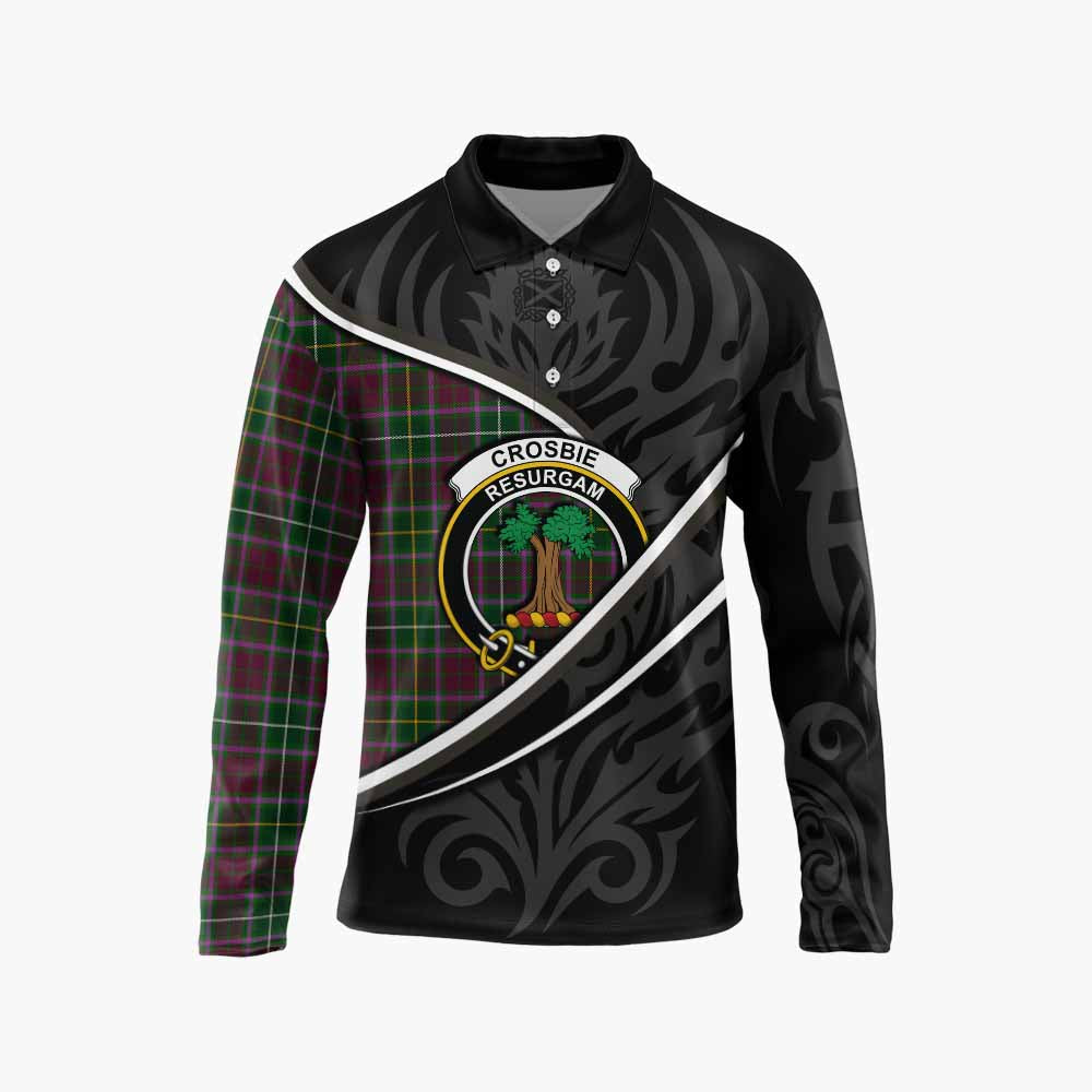 Crosbie Tartan Family Crest Long Sleeve Polo Shirt Celtic Scottish Thistle Floral - Tartan Vibes Clothing