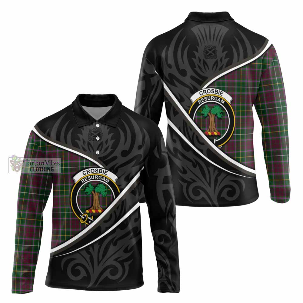 Crosbie Tartan Family Crest Long Sleeve Polo Shirt Celtic Scottish Thistle Floral - Tartan Vibes Clothing