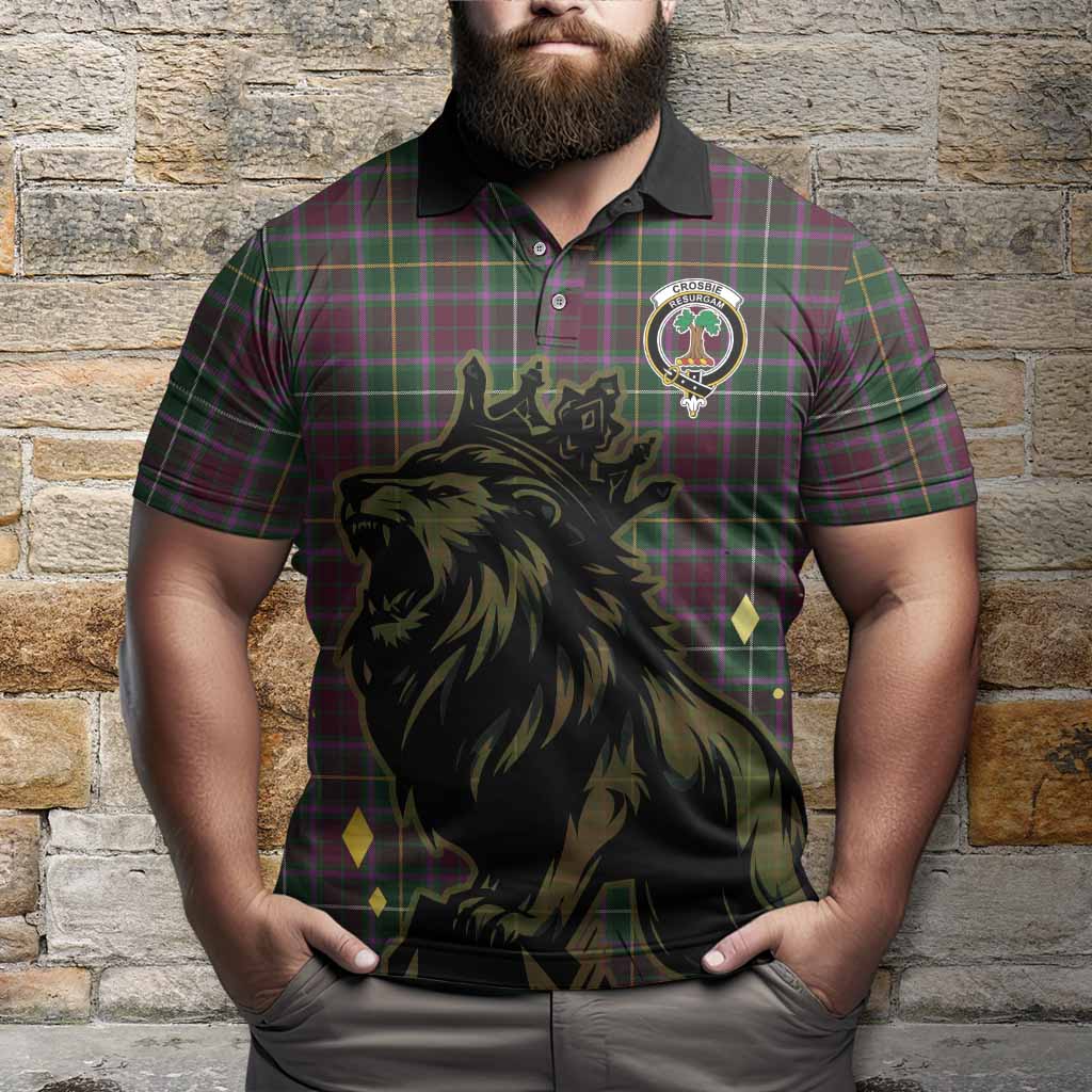 Crosbie Tartan Family Crest Polo Shirt Crowned Lion Roaring