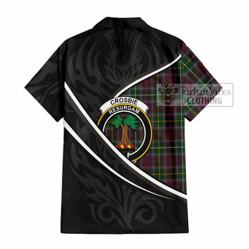 Crosbie Tartan Family Crest Short Sleeve Button Shirt Celtic Scottish Thistle Floral - Tartan Vibes Clothing