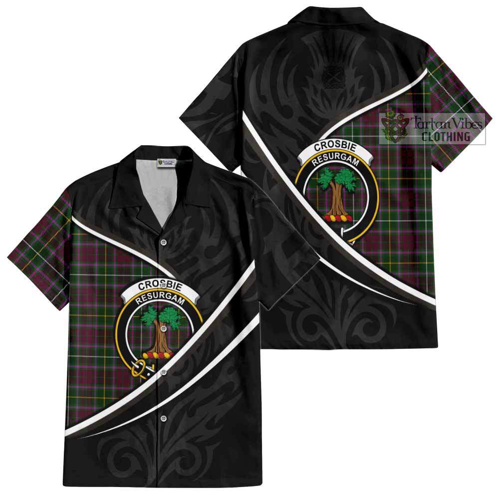 Crosbie Tartan Family Crest Short Sleeve Button Shirt Celtic Scottish Thistle Floral - Tartan Vibes Clothing