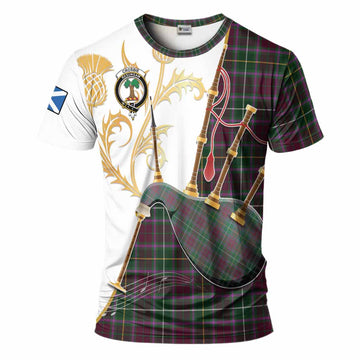 Crosbie Tartan Family Crest T-Shirt Bagpipes with Scottish Thistle