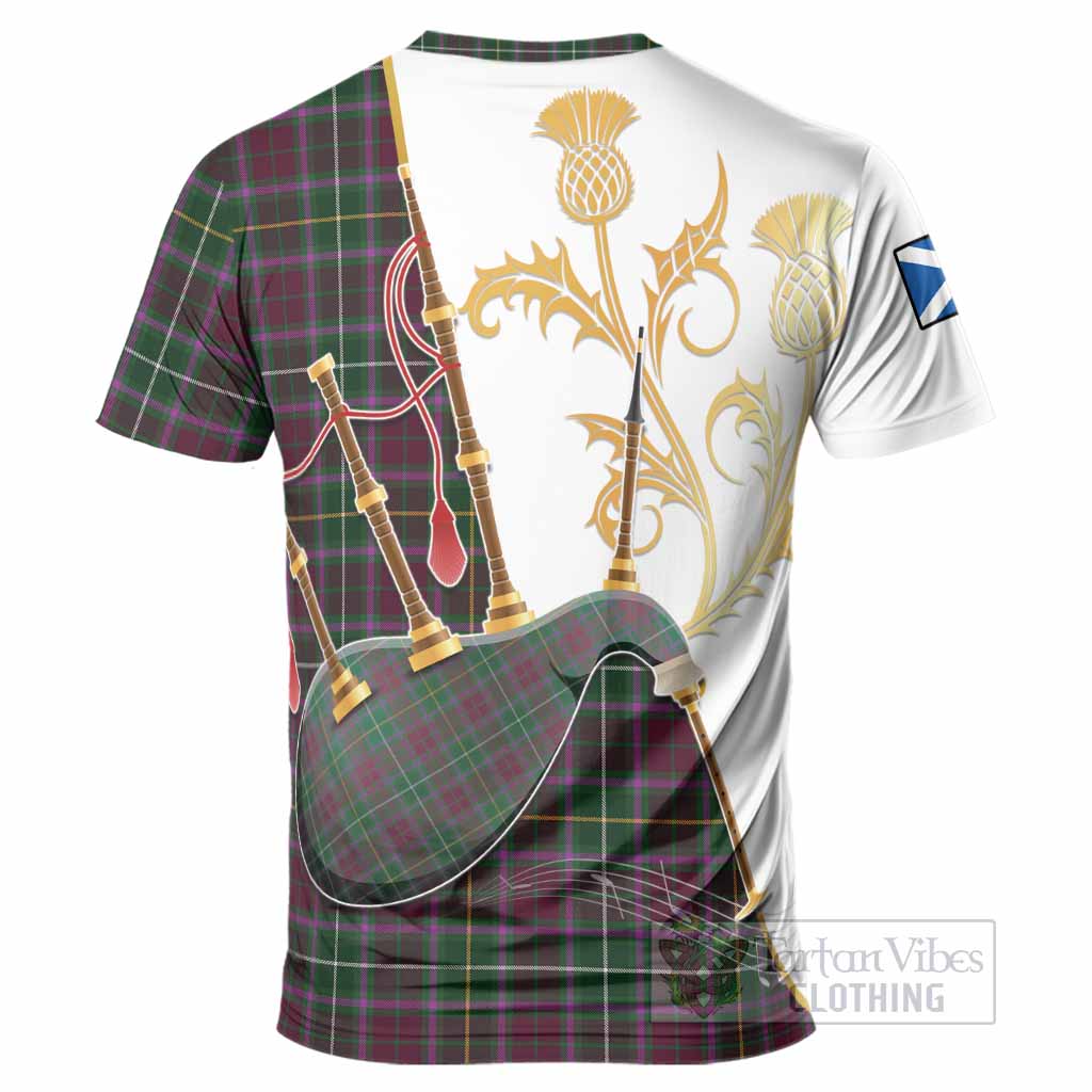 Crosbie Tartan Family Crest T-Shirt Bagpipes with Scottish Thistle