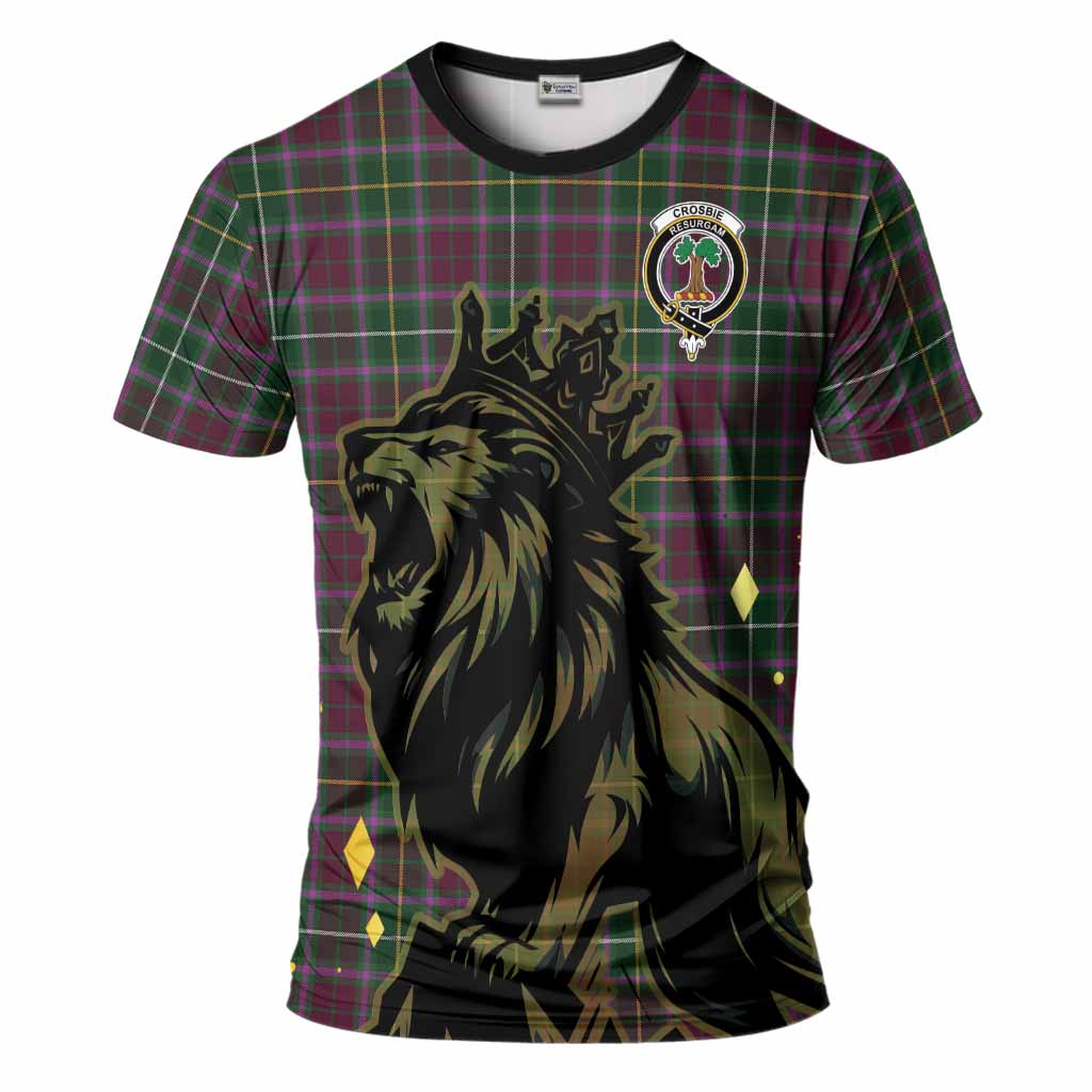 Crosbie Tartan Family Crest T-Shirt Crowned Lion Roaring