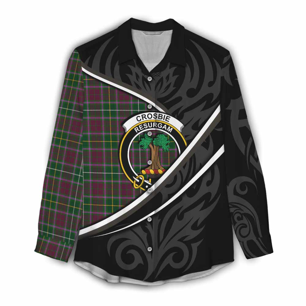 Crosbie Tartan Family Crest Women Casual Shirt Celtic Scottish Thistle Floral - Tartan Vibes Clothing