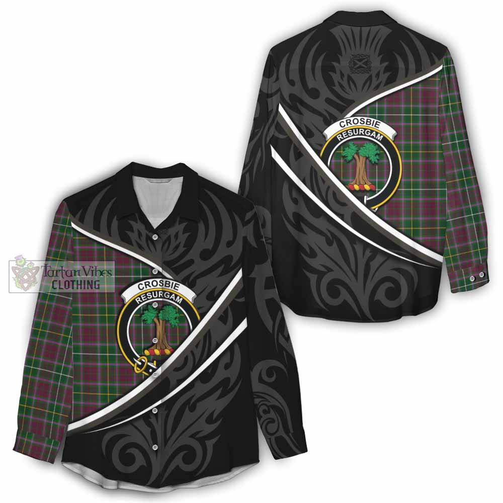 Crosbie Tartan Family Crest Women Casual Shirt Celtic Scottish Thistle Floral - Tartan Vibes Clothing