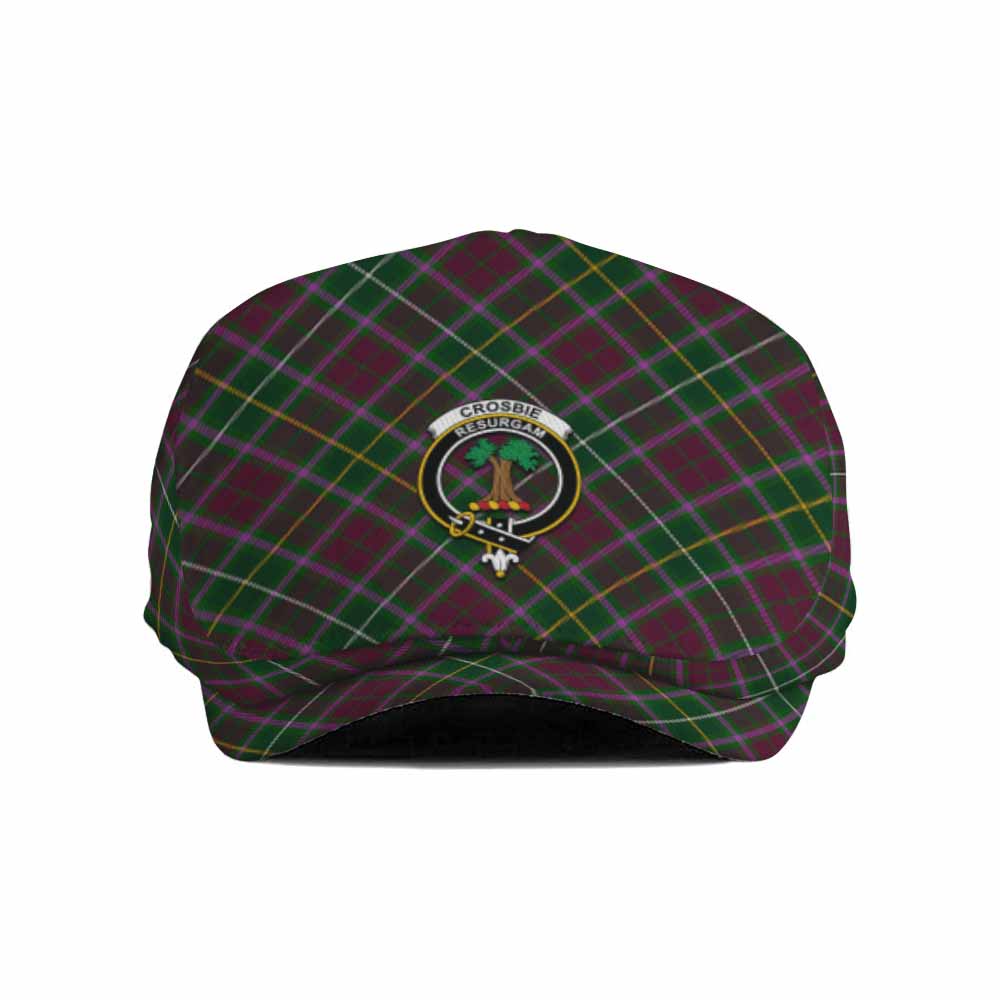 Crosbie Tartan Flat Cap, Jeff Cap Cross Style with Family Crest - Tartan Vibes Clothing