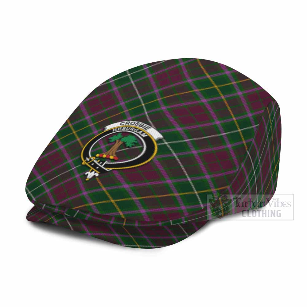 Crosbie Tartan Flat Cap, Jeff Cap Cross Style with Family Crest - Tartan Vibes Clothing