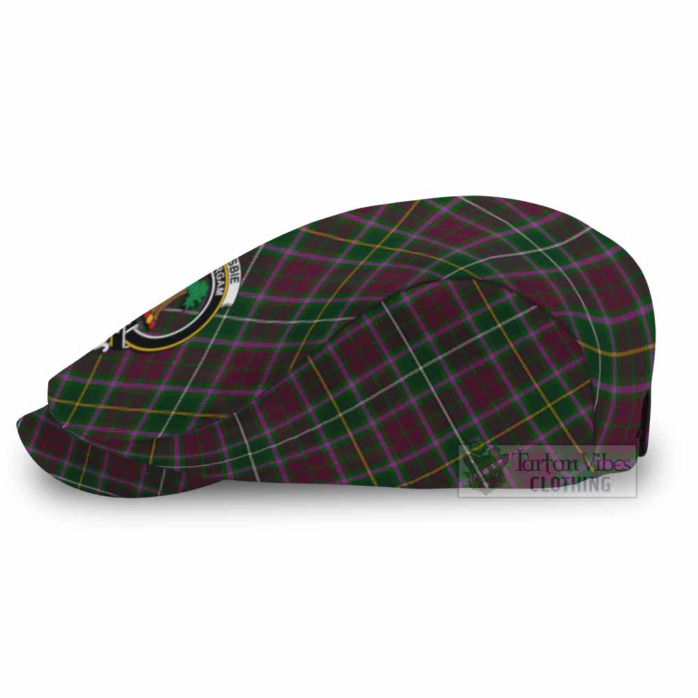 Crosbie Tartan Flat Cap, Jeff Cap Cross Style with Family Crest - Tartan Vibes Clothing