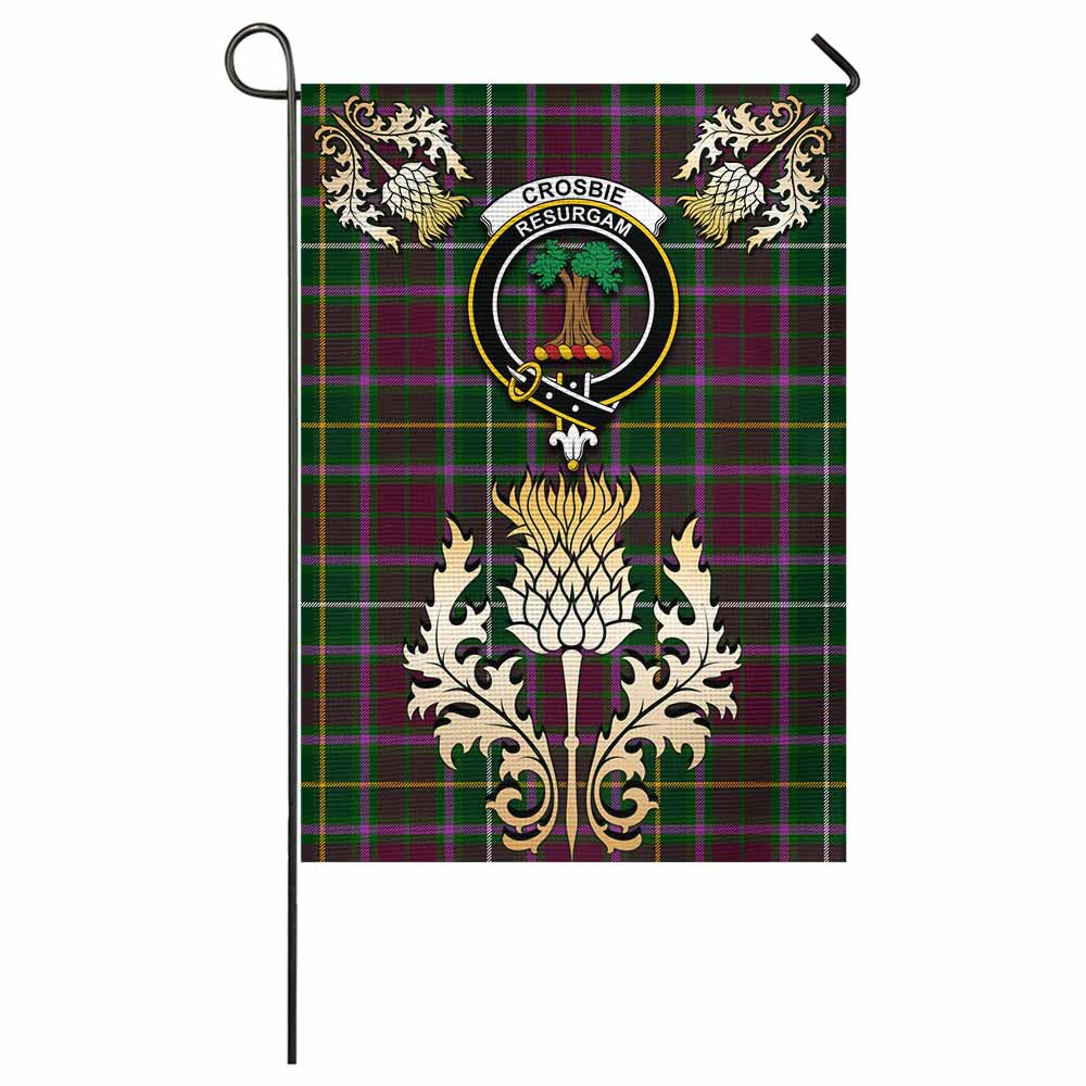 Crosbie Tartan Garden Flag with Golden Regal Scottish Thistle Emblem - Tartan Vibes Clothing