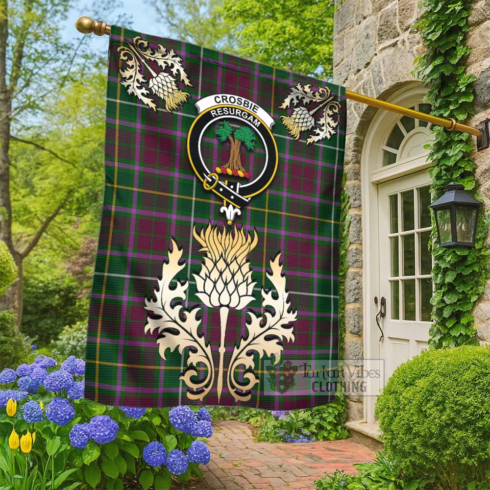 Crosbie Tartan Garden Flag with Golden Regal Scottish Thistle Emblem - Tartan Vibes Clothing