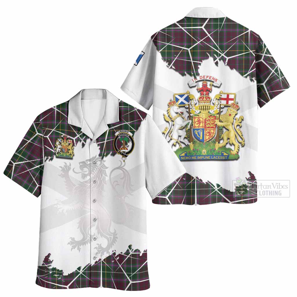 Crosbie Tartan Hawaiian Shirt with Family Crest and Lion Rampant Grunge Style