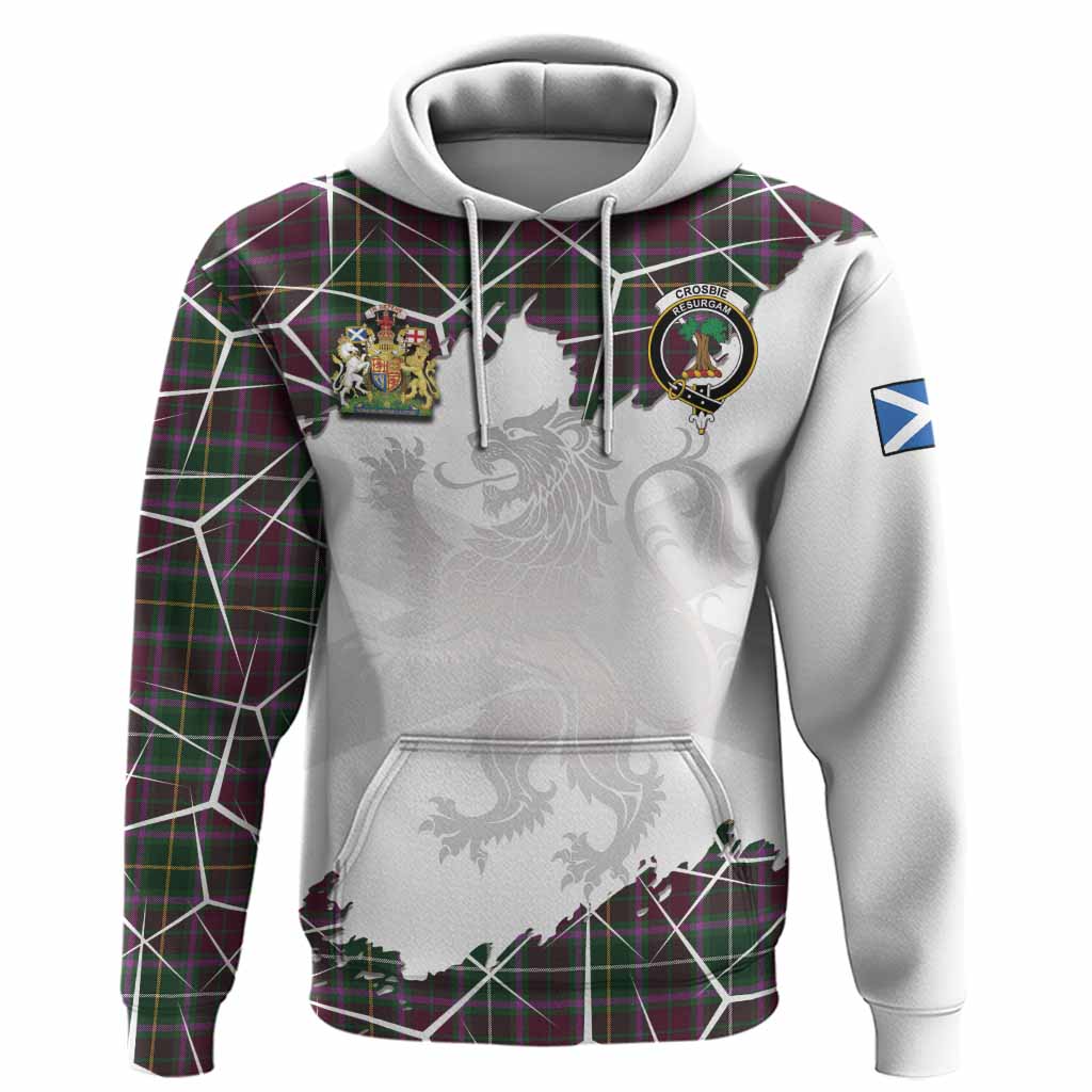 Crosbie Tartan Hoodie with Family Crest and Lion Rampant Grunge Style