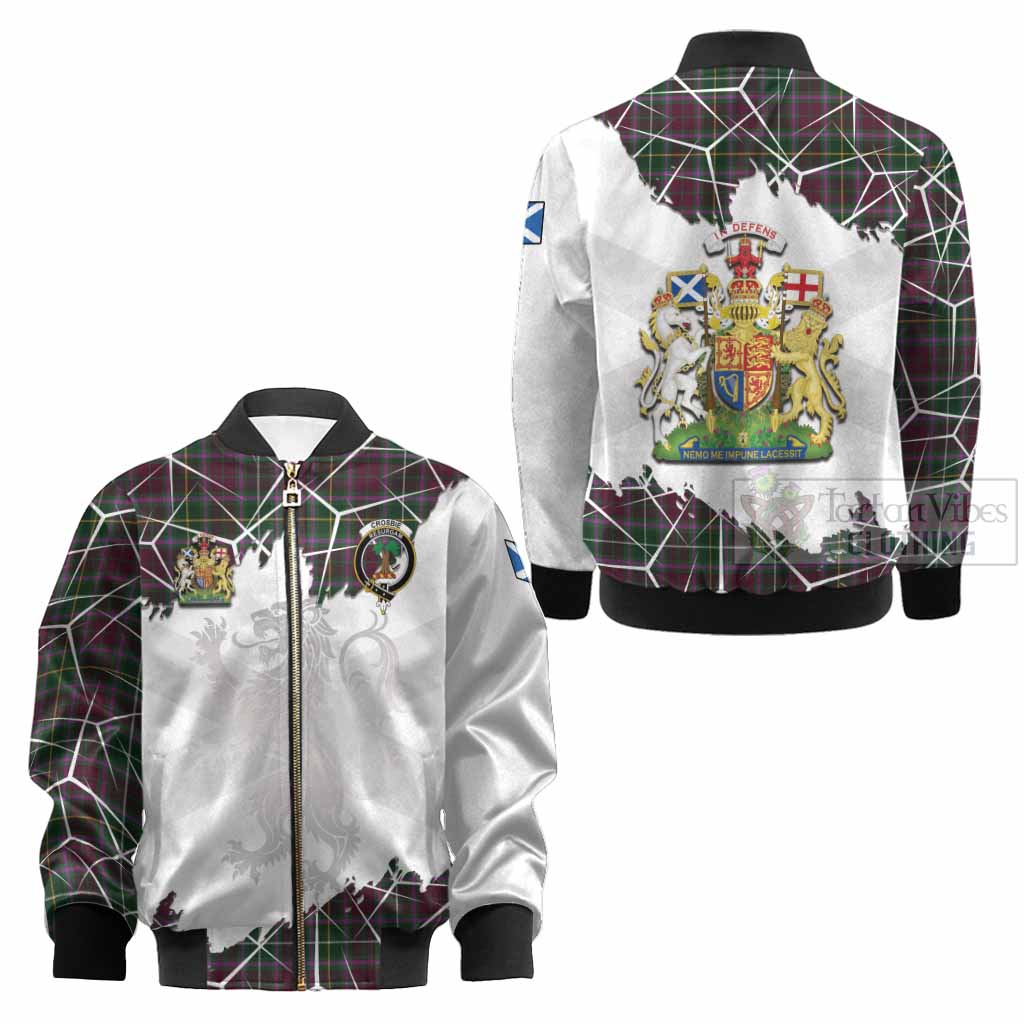 Crosbie Tartan Kid Bomber Jacket with Family Crest and Lion Rampant Grunge Style