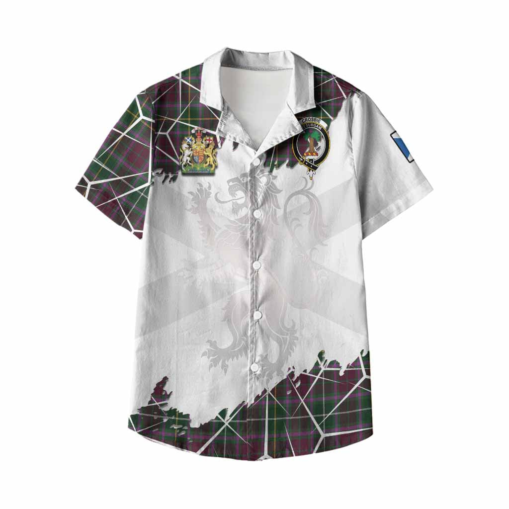 Crosbie Tartan Kid Hawaiian Shirt with Family Crest and Lion Rampant Grunge Style