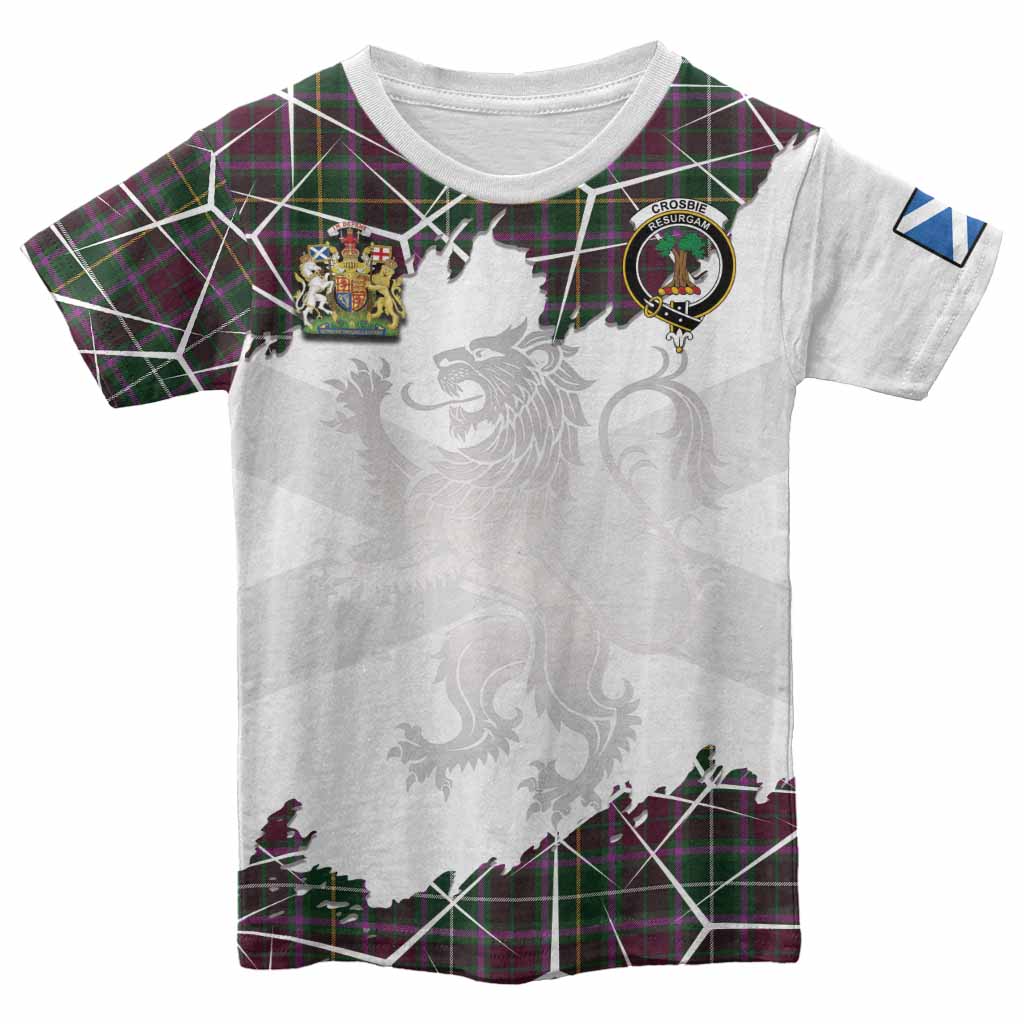 Crosbie Tartan Kid T-shirt with Family Crest and Lion Rampant Grunge Style