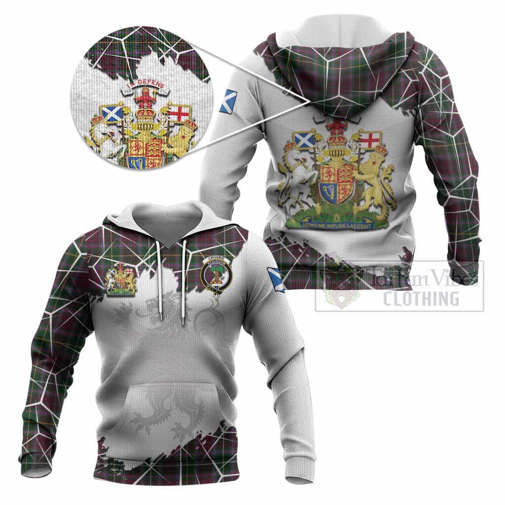 Crosbie Tartan Knitted Hoodie with Family Crest and Lion Rampant Grunge Style
