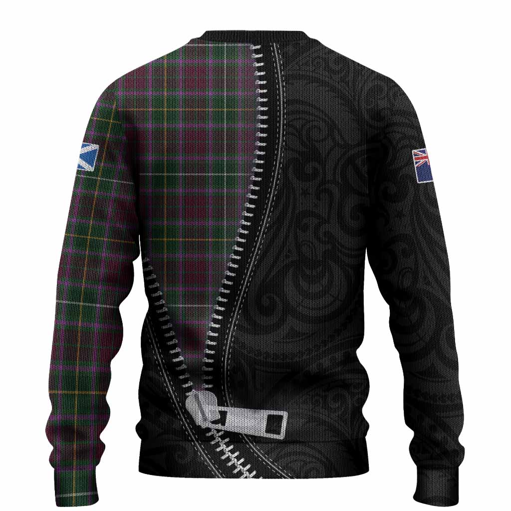 Crosbie Tartan Knitted Sweater New Zealand Pattern Unique Zipper Stylized