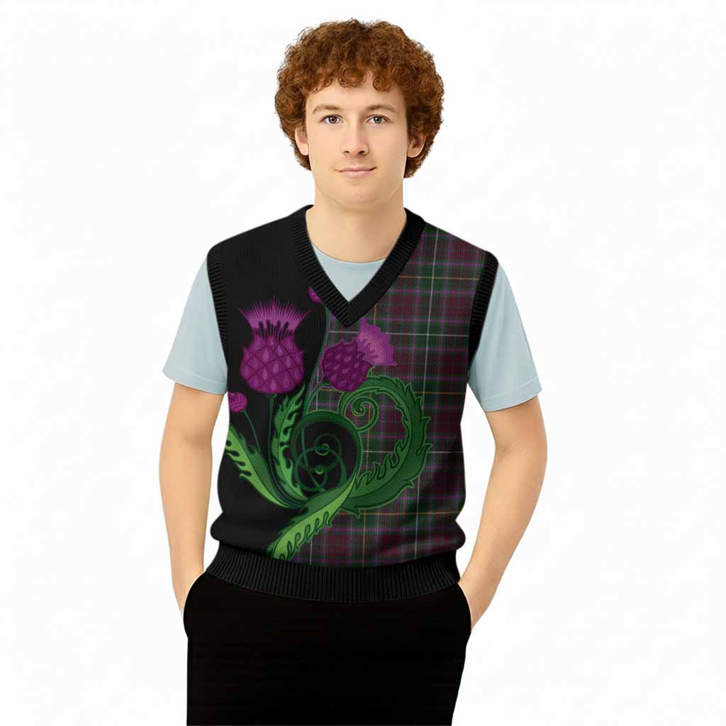Crosbie Tartan Knitted V-Neck Vest Traditional Scottish Thistle