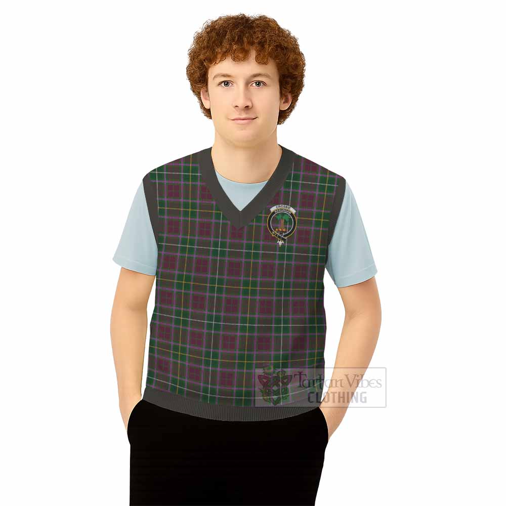 Crosbie Tartan Knitted V-Neck Vest with Family Crest - Tartan Vibes Clothing