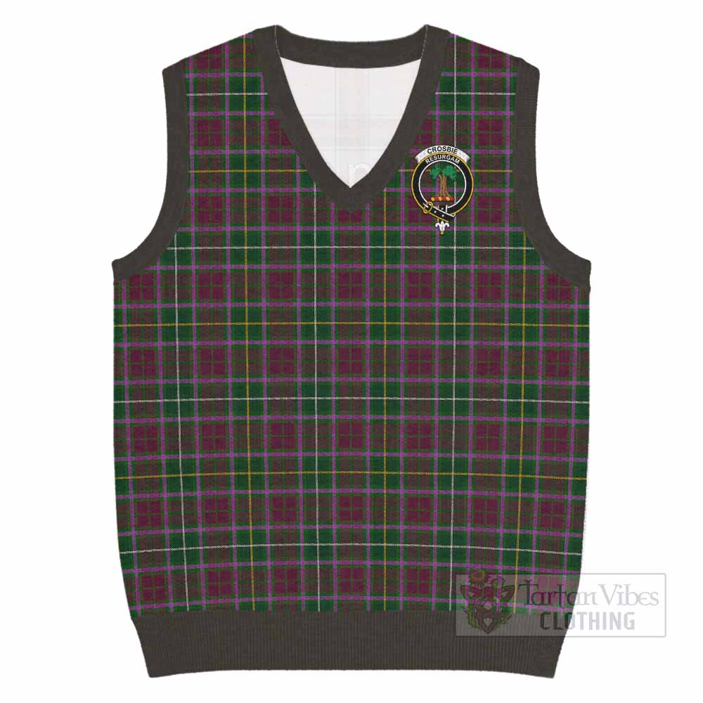 Crosbie Tartan Knitted V-Neck Vest with Family Crest - Tartan Vibes Clothing