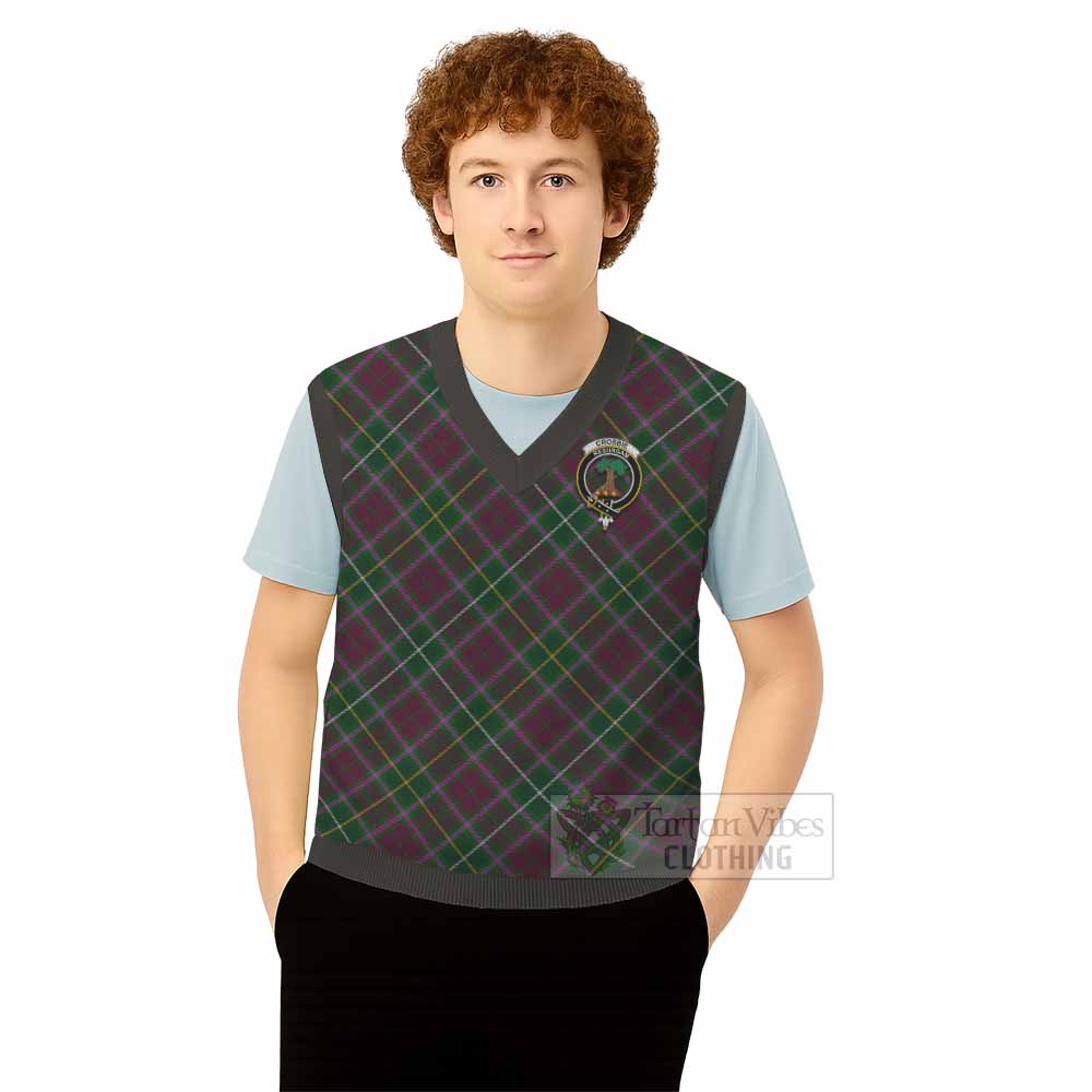 Crosbie Tartan Knitted V-Neck Vest with Family Crest Cross Style