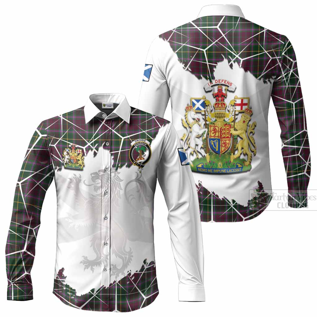 Crosbie Tartan Long Sleeve Button Shirts with Family Crest and Lion Rampant Grunge Style