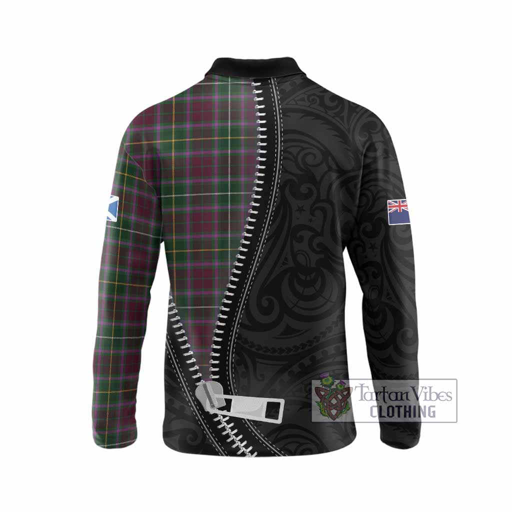 Crosbie Tartan Long Sleeve Polo Shirt New Zealand Pattern Unique Zipper Stylized
