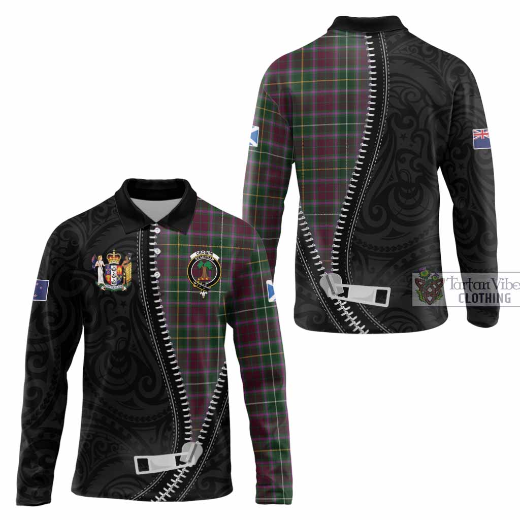 Crosbie Tartan Long Sleeve Polo Shirt New Zealand Pattern Unique Zipper Stylized