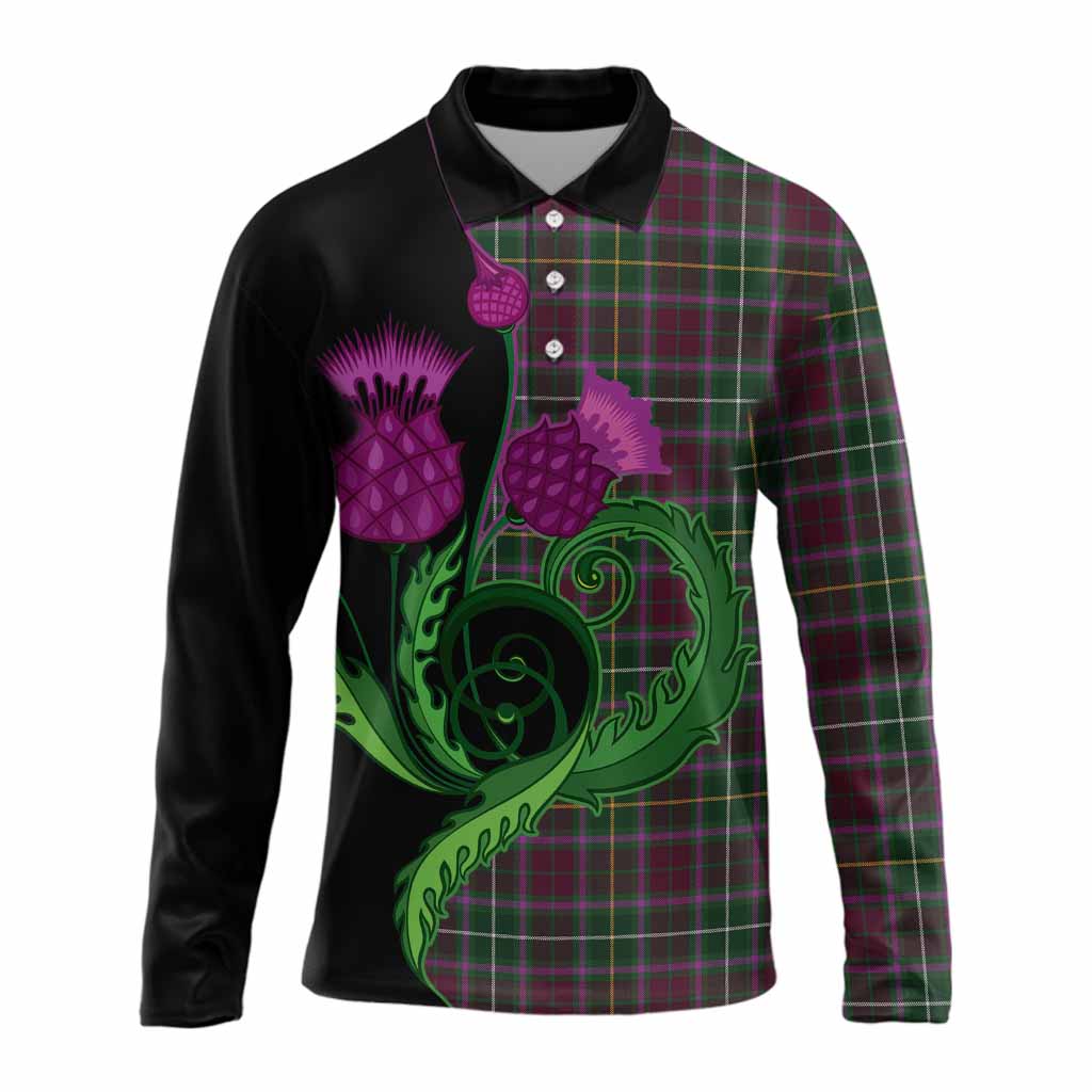 Crosbie Tartan Long Sleeve Polo Shirt Traditional Scottish Thistle